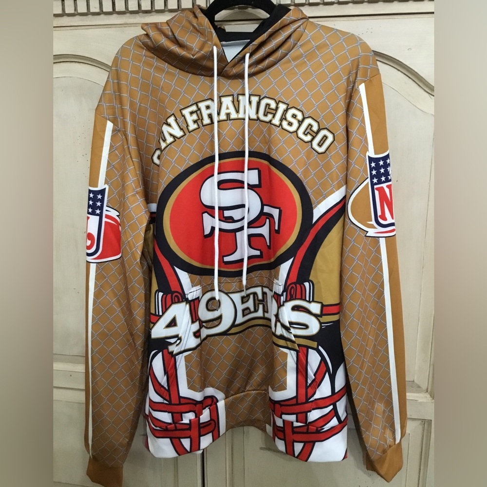 San Francisco 49ers Always Faithful Pullover Hoodie (XL) & Riddell ReplicaHelmet
